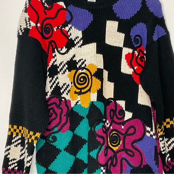 Christina Vintage Multi-Color Unique Designs Diamond Pattern Back Knit Sweater S - Picture 7 of 15